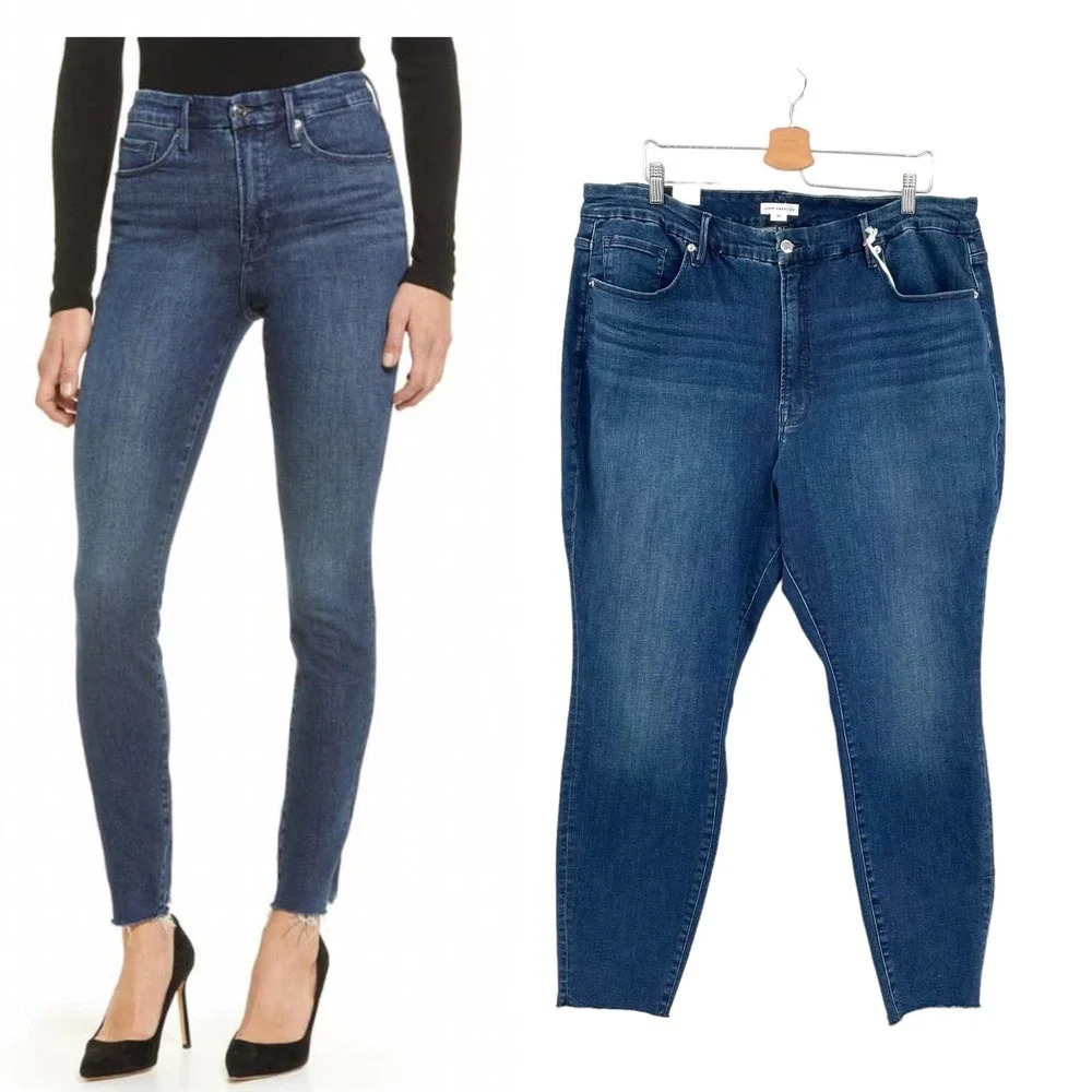 Good American Good Legs Raw‎ Hem Skinny Jeans In Blue653 Plus Size 24